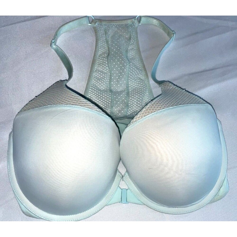 Victoria Secret 34DD bra T-shirt Push up Full coverage Front Closure Light Blue